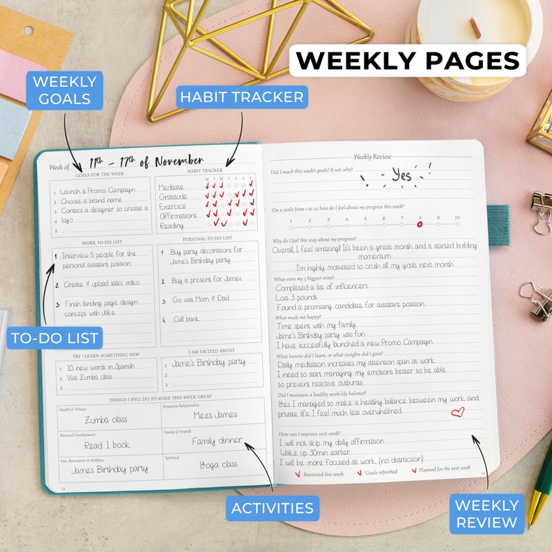 Legend Planner Daily for 3 Months â€“ Undated Monthly Weekly & Daily Planner to Hit Goals. Organizer & Productivity Journal, A5 (Viridian Green) - Image 4